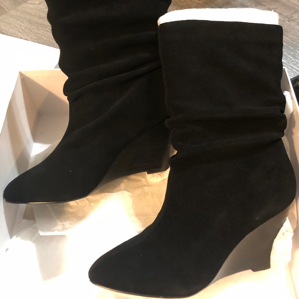 Suede mid calf boots